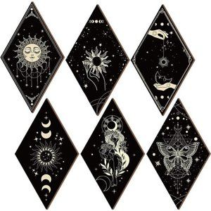 6 Pieces Hallowen Wall Decor Gothic Skeleton Boho Wall Art Moon Stars Sun Witchy